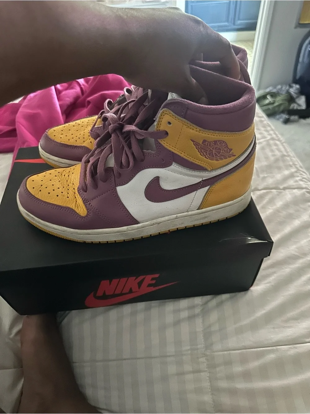 Jordan Women’s High-Top Sneakers - Purple/Yellow/White